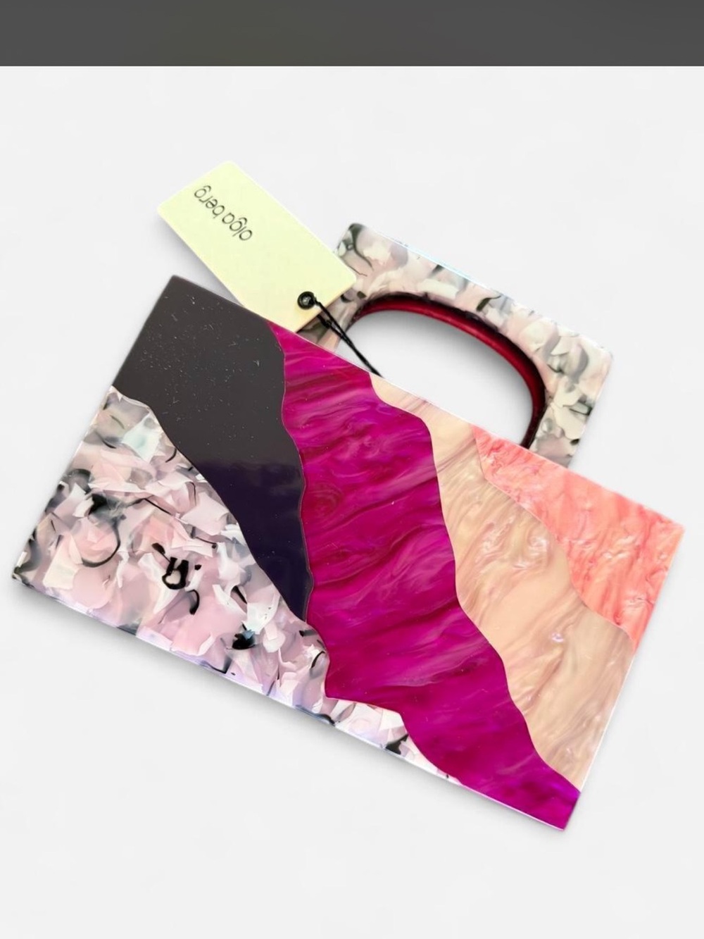 Olga Berg Multicolor Resin Wave-Panel Clutch in Pink, Purple & Cream